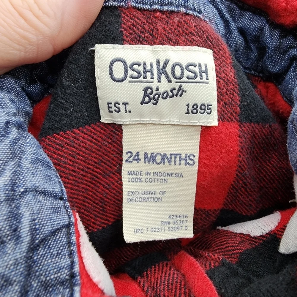 OshKosh Baby 24 Months One Piece Body Suit Red Black Plaid Long Sleeve